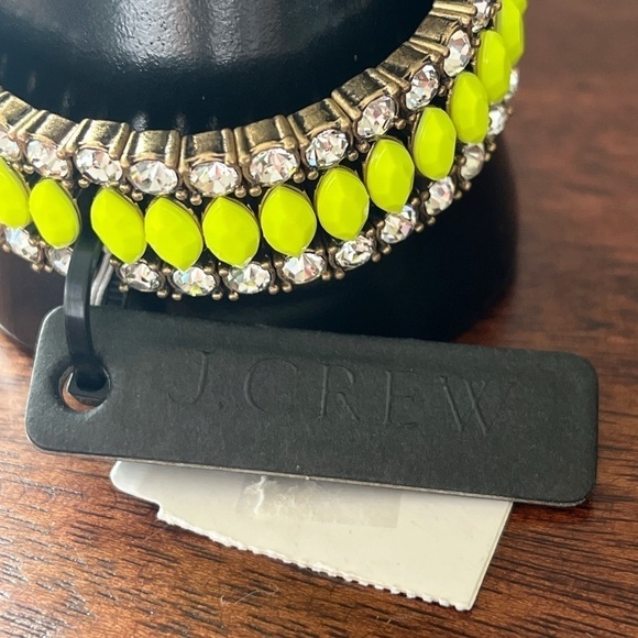 JCREW NWT rhinestone brass neon yellow stretch bracelet prom - Picture 5 of 14